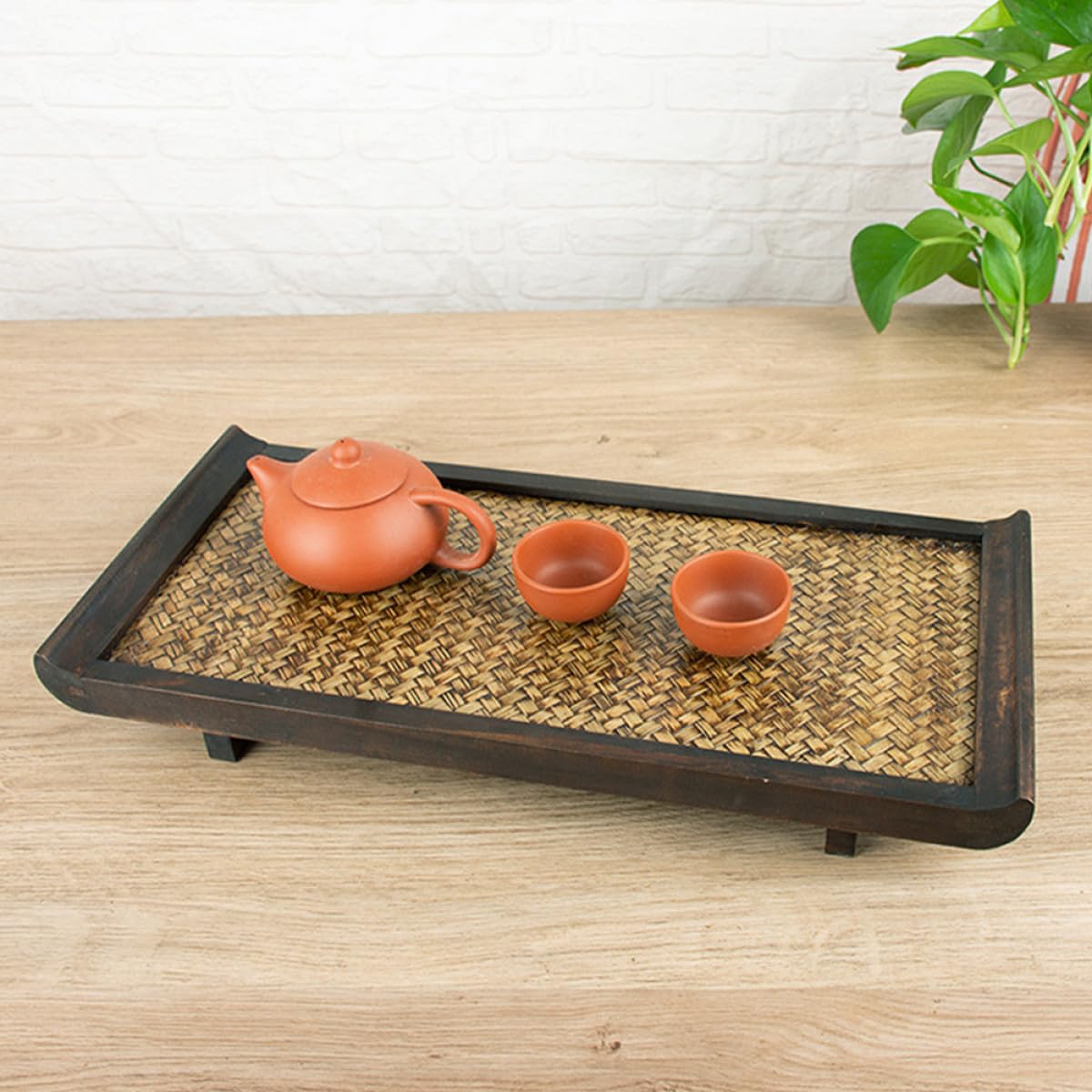 Plateau de service en bambou avec design pratique pour les restaurants et les mariages – Plateau multifonction pour goûter et petit-déjeuner en couleur café, parfait pour le divertissement