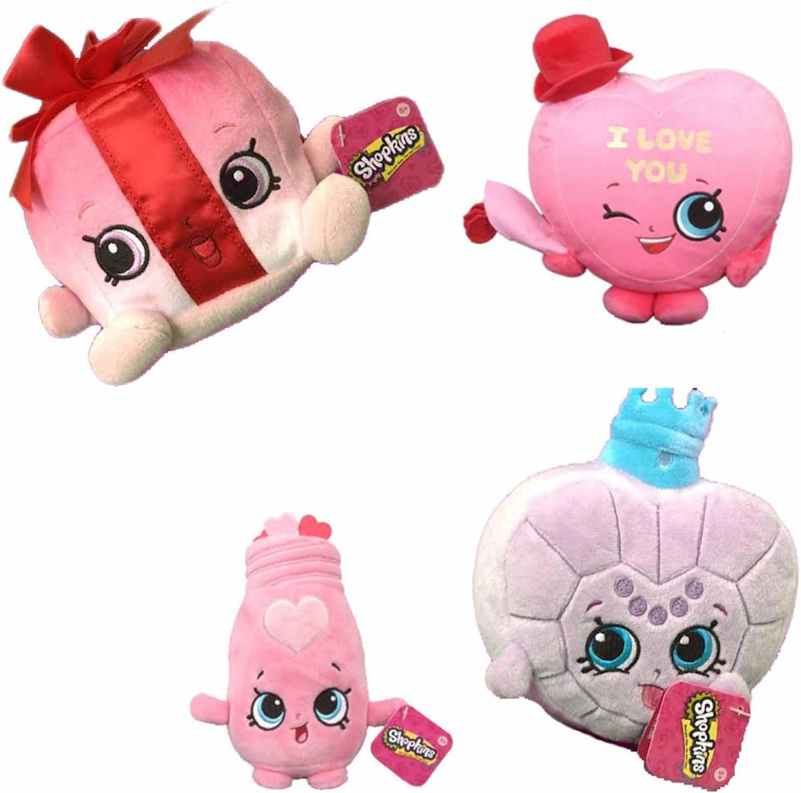Shopkins Candy Kisses, Sara Sweet Hearts, Princess Scent & Miss Pressy Plush 4 Piece Set - Valentine's Limited Release