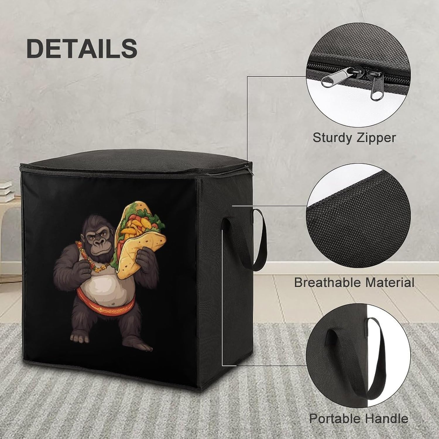 Funny Gorillas Carrying Ta-co Mexican Food Large Comforter Blanket Storage Bags Bins 70L Closet Organizer with Handles