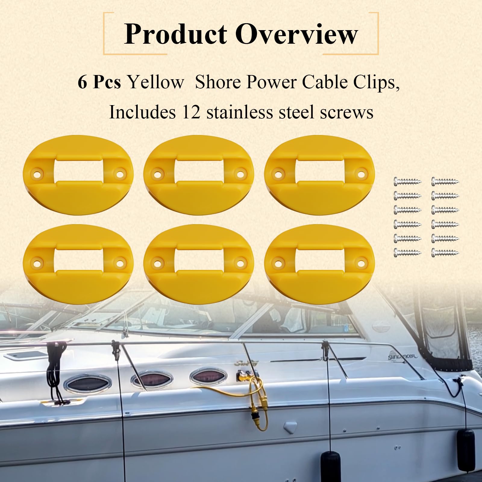 6 Pcs Electrical Marine Shore Power Cable Clips, Cord Holder Designed to Hold A Standard 30 Amp/10 Gauge Marine Power Cord in, Use on Deck or Edge of Dock to Organize Shore Power Cable, Yellow