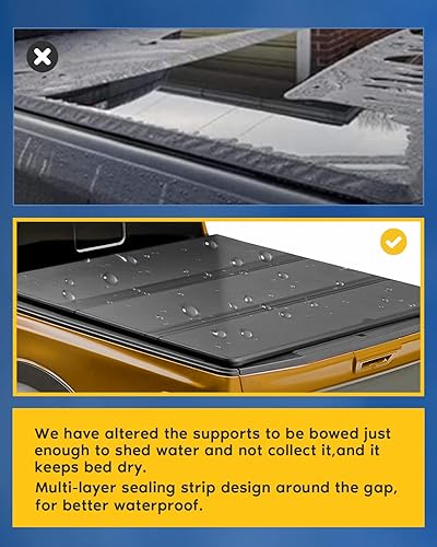 Miniatura 4 de ROADFAR Funda rígida de tres pliegues para caja de camioneta Ranger 2019 Tonneau, cubierta Styleside de 5 pies, color negro para accesorios Ford