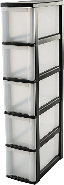 Iris Ohyama, Storage chest, tower, 5 drawers of 10 Lwith wheels, see through drawers, office, bathroom, living room - New Slim Chest NSC-205 - Black