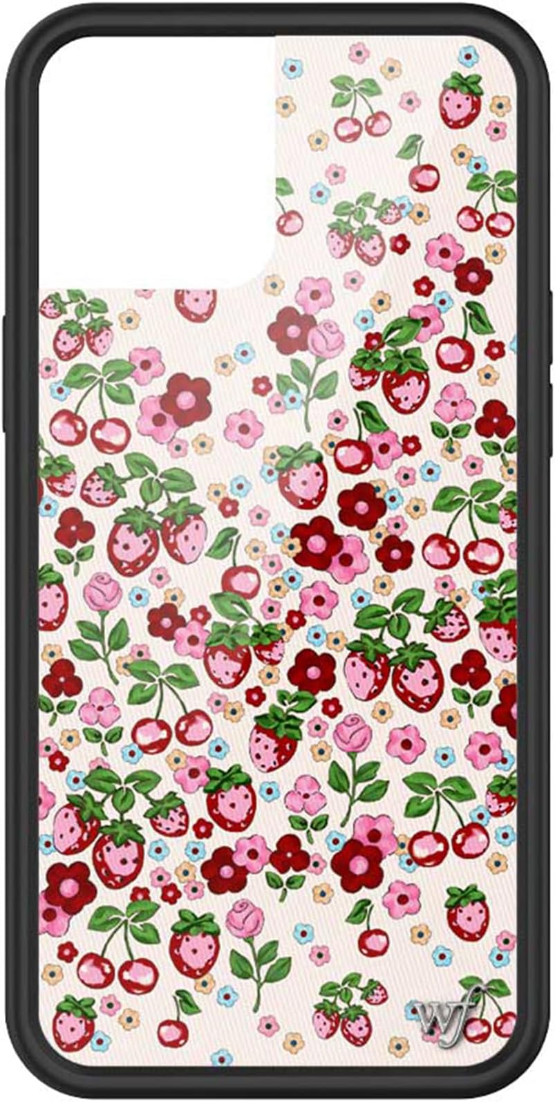 Wildflower Cases - Compatible with Apple iPhone 12 Pro Max | Protective Black Bumper, 4ft Drop Test Certified, Women Owned Small Business | Berry World - Fruit Cherries Strawberry Floral Cute Trendy
