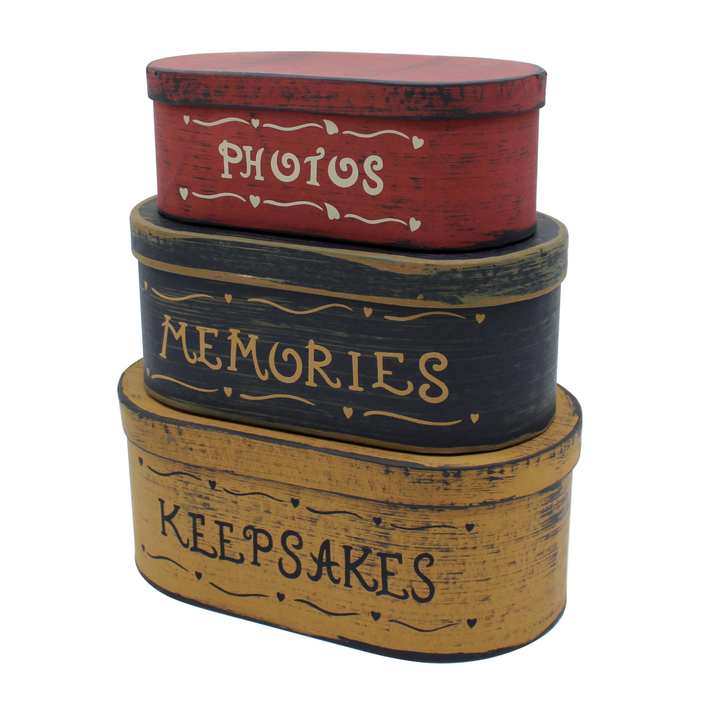 CVHOMEDECO. Primitives Antique Oval Photos, Memories, Keepsakes Cardboard Nesting Boxes, Large 9-3/4 x 5-1/2 x 4 Inch, Set of 3 - Image 2