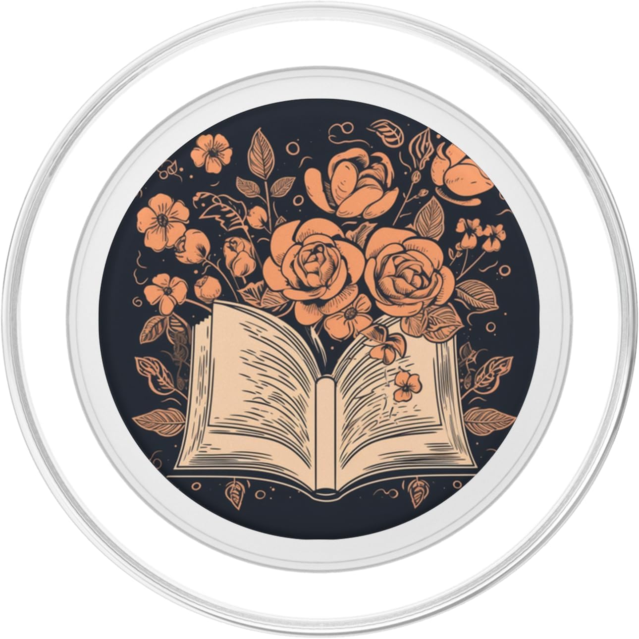 PopSockets MagSafe PopGrip for iPhone 12, 13, 14 - Clear Floral Flower Book Theme Cell Phone Grip Stand