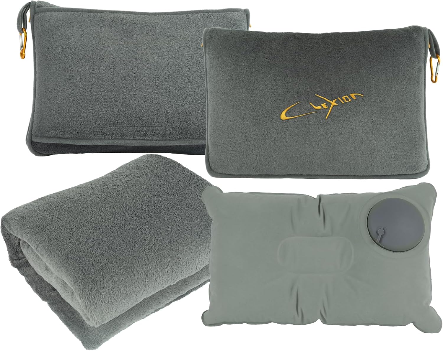 CLEXION 3-in-1 Travel Blanket Airplane Compact with Bag – Soft 300 GSM Microfleece Travel Pillow and Blanket Set with Hand Luggage Sleeve and Inflatable Pillow for Long Flights or Road Trips (Grey) CLEXION 3-in-1 Travel Blanket Airplane Compact with Bag – Soft 300 GSM Microfleece Travel Pillow and Blanket Set with Hand Luggage Sleeve and Inflatable Pillow for Long Flights or Road Trips (Grey)