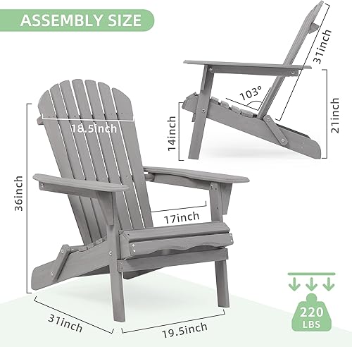 Miniatura 3 de Set of 2 Cedar Wood Adirondack Chairs  Folding Outdoor Lounge Patio Chairs for Garden, Lawn & Backyard
