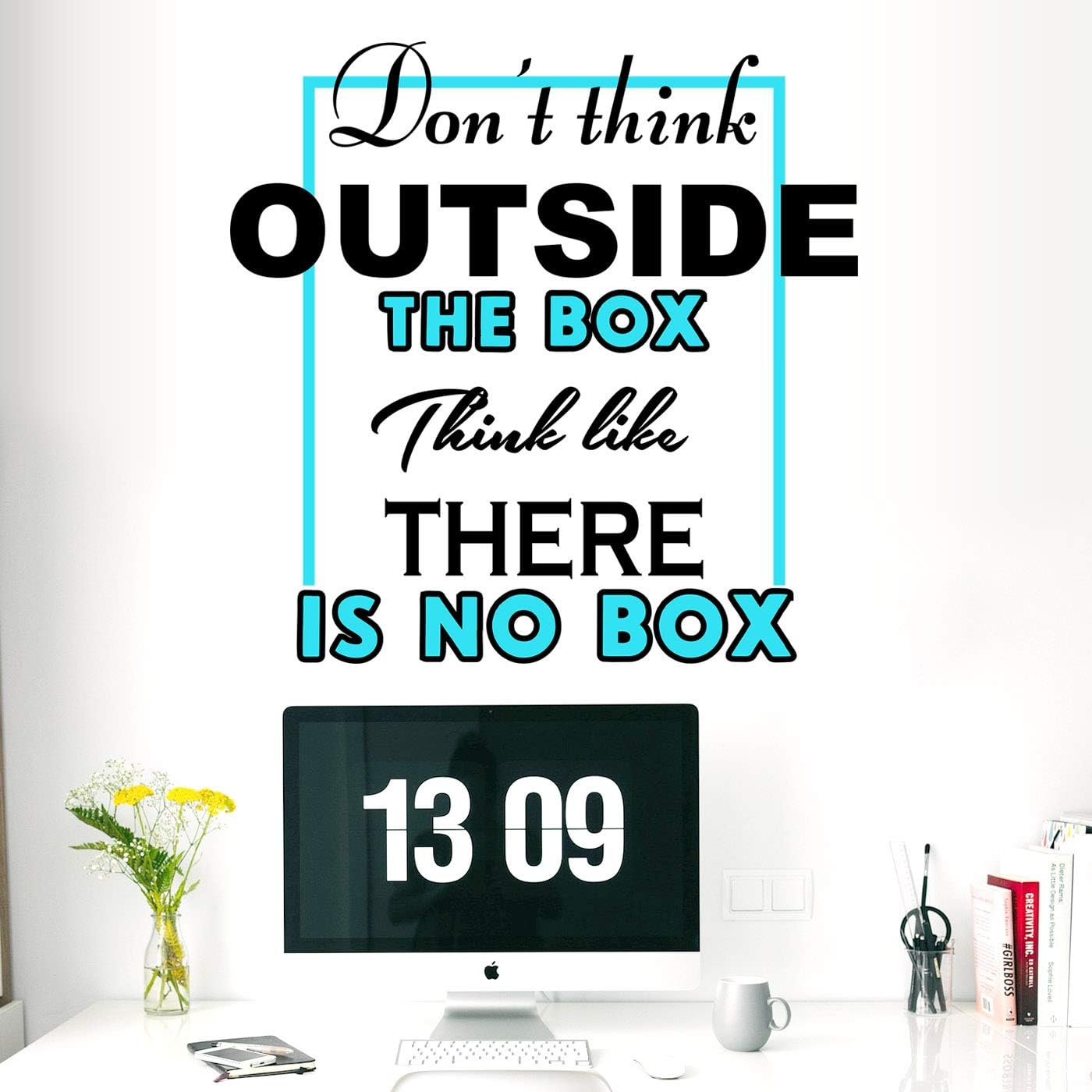StickMe 'Think Outside The Box - Typography - Office - Inspirational - Motivational - Quotes - Wall Sticker ' -SM609 (Multi Colour, Vinyl - 55cm X 55 cm)