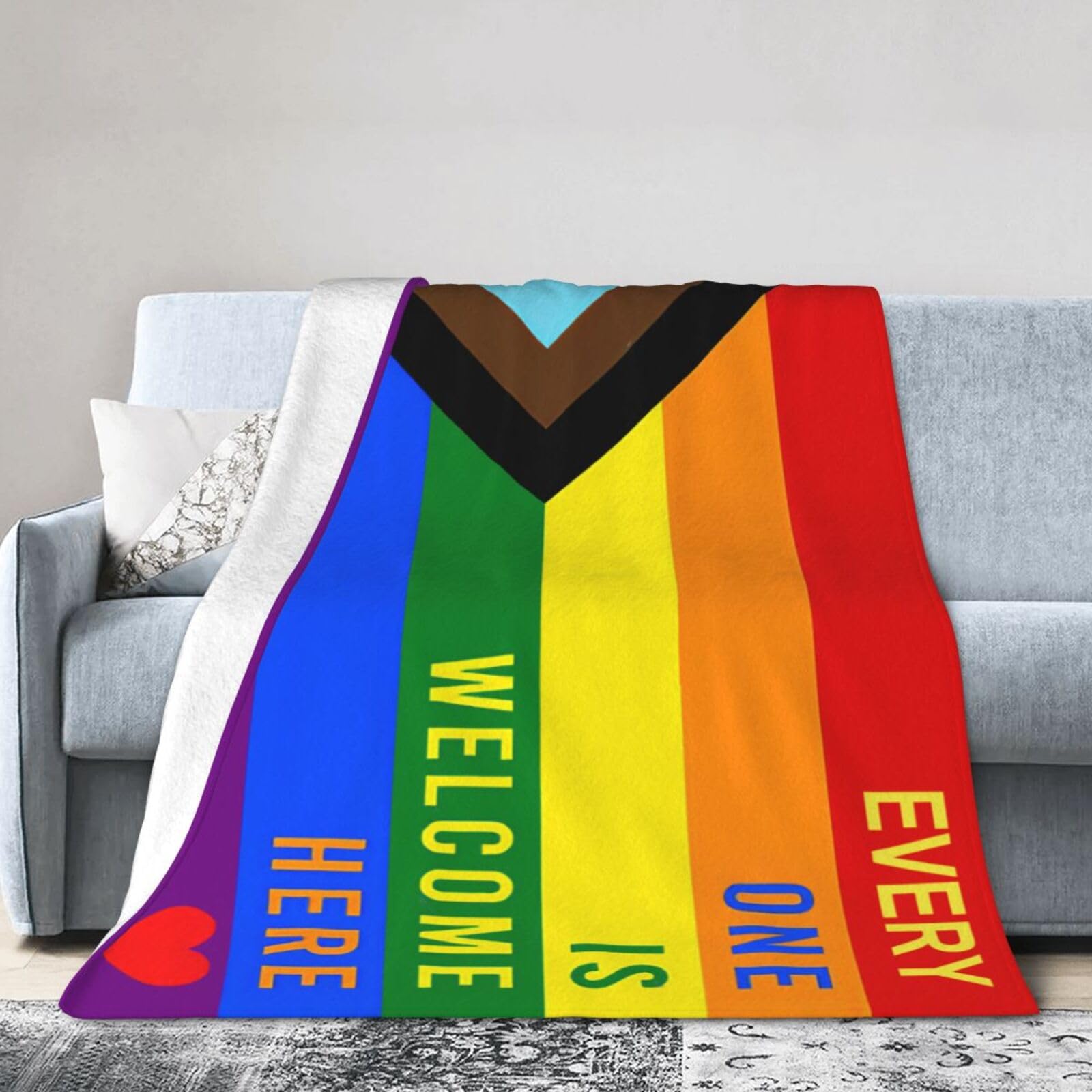 QZXHHD Progress Pride Rainbow Gay Lesbian Transgender Bisexual Lgbtq Throw Fleece Blanket Warm Soft Flannel Blankets Decor Home office Car Bed Sofa 80"X60"