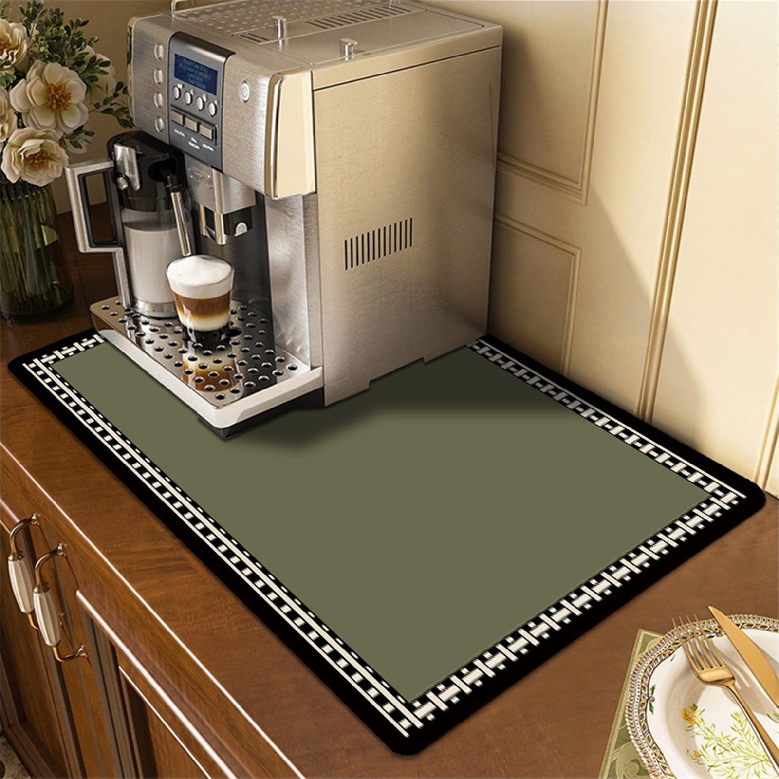 Alfombrilla Para Café Bar Tapete de secado for tazas de café, tapete de drenaje absorbente for cocina, tapete for encimera de cocina, almohadilla de vajilla for Bar y café, 2 uds.(Brown,30x50cm)