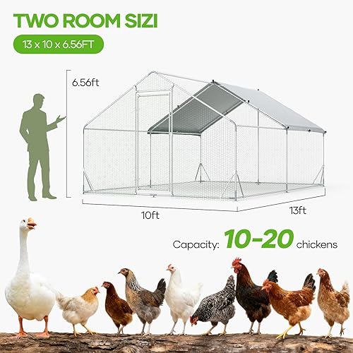 Vista 24 de Gallinero de metal grande para 30 pollos con cubierta impermeable y protección UV para patio con 3 unidades para techo de cúpula, gallinero, jaula