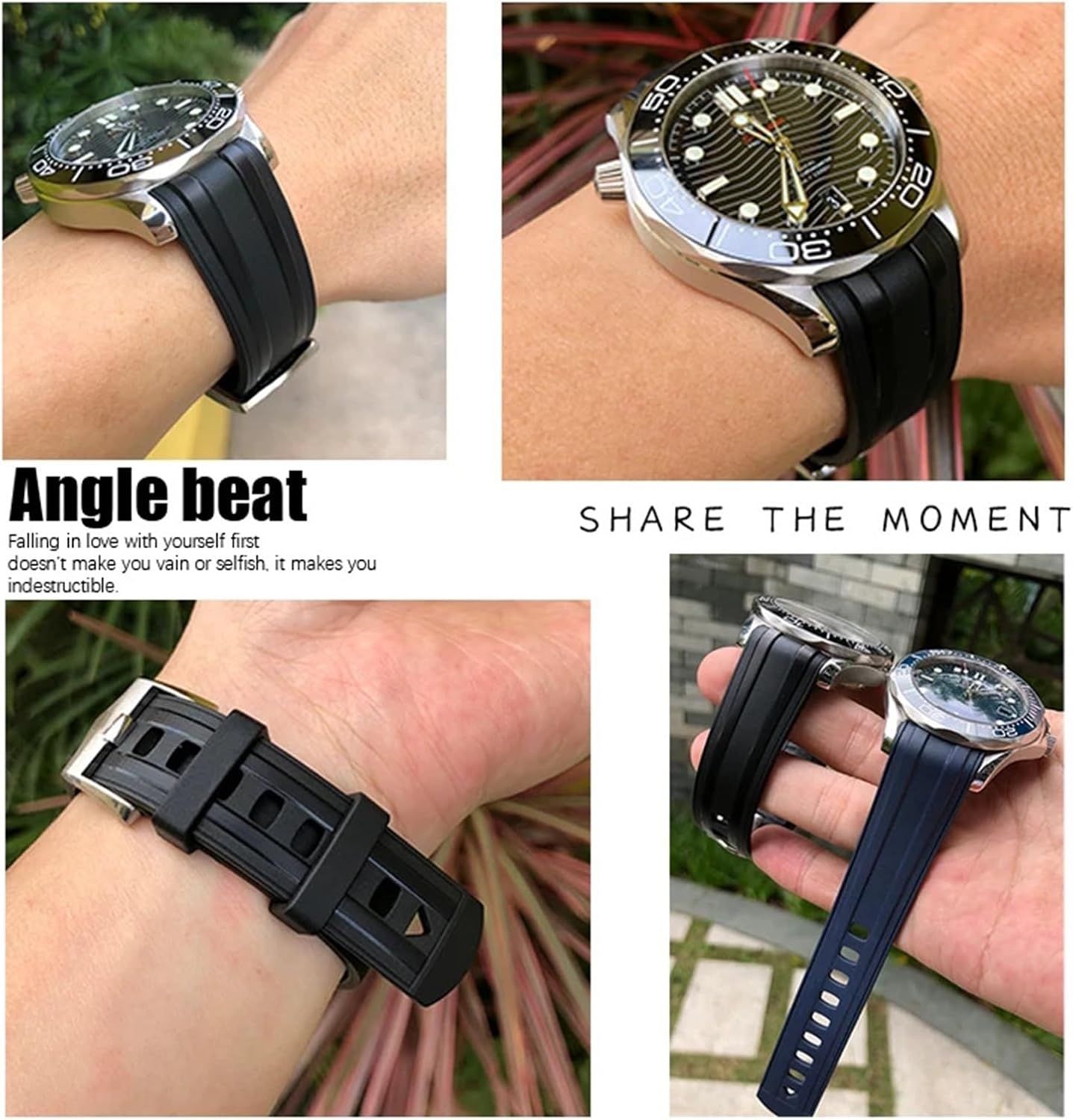 TOPBD Fluorous Silicone Rubber Watchband 19mm 20mm 21mm Fit for Omega Seamaster 300 Waterproof Watch Strap Tools