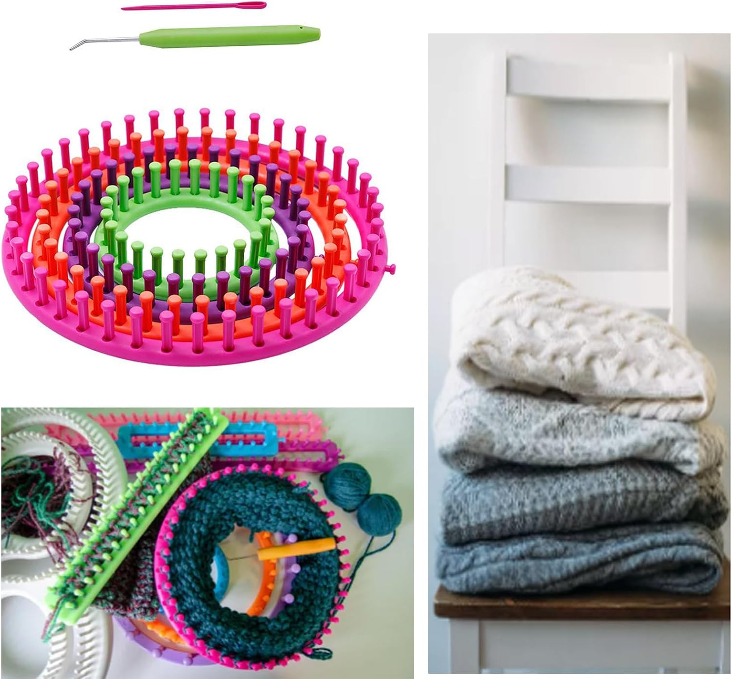Ywmsfl Round Knitting Weave with Hook Needle Scarf Sweater Hat Shawl Stitching Knit Handmade Craft Weaving Braiding Weaving Tool for Shawls