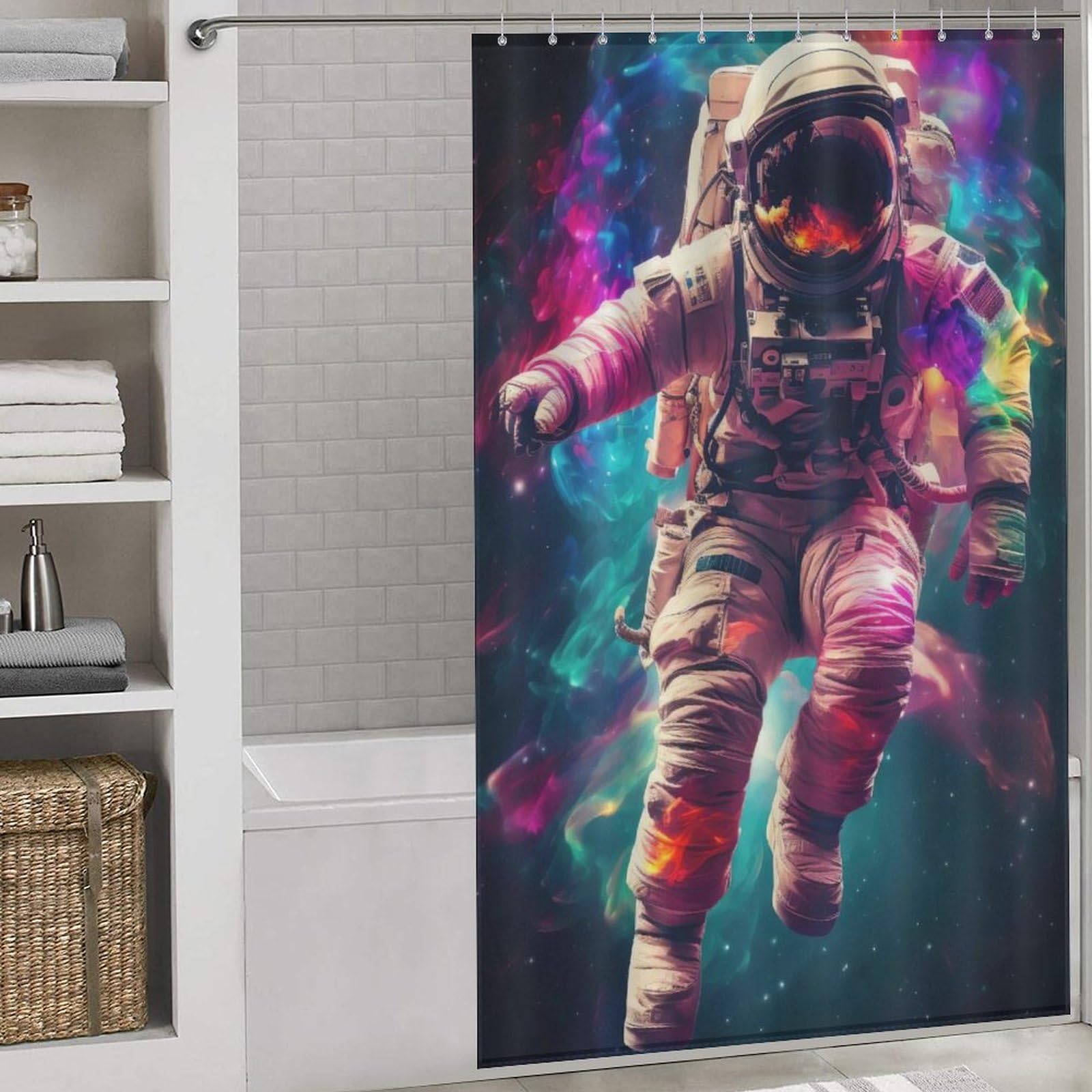 Rideau de douche résistant astronaute 140 x 183 cm en tissu imperméable haut de gamme