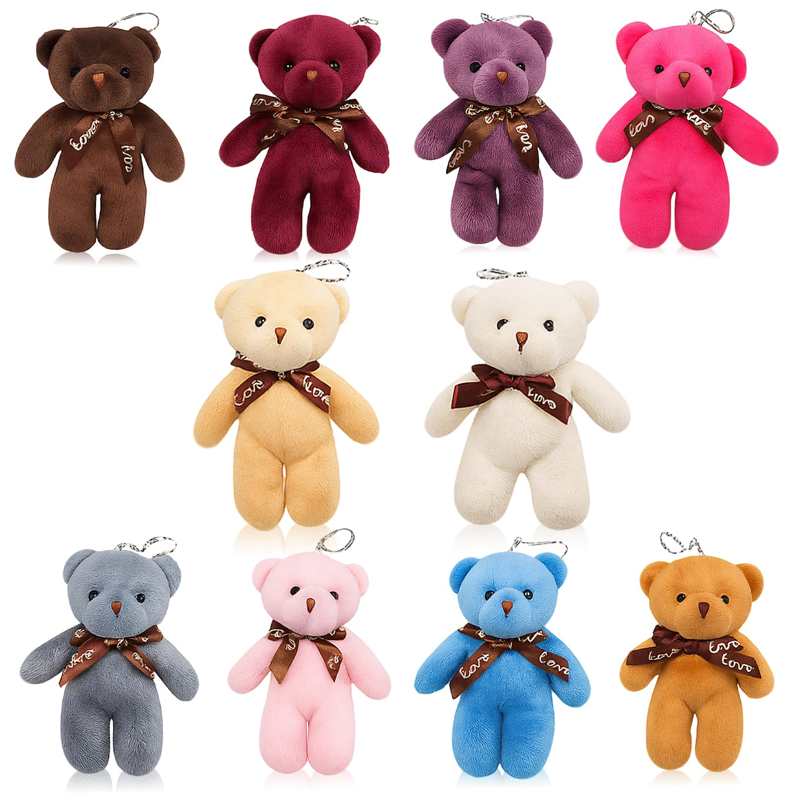 ZeBQrphio 10 Mini Teddy Bears, Tiny Teddy Bears Keychain, Mini Plushies for DIY Craft Projects, Holiday Decorations and Party Favors, Small Teddy Bear Keyring Gift
