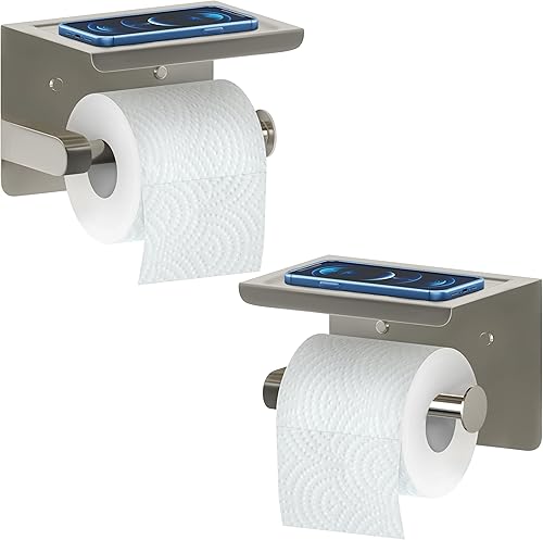 Soporte de papel higiénico de baño de níquel cepillado con estante, soporte de rollo de papel higiénico de acero inoxidable SUS304 montado en la