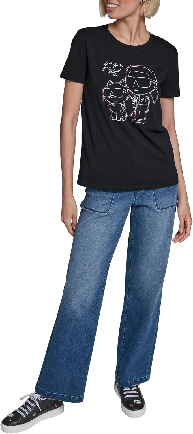 Karl Lagerfeld Women's Short Sleeve Crew Neck Logo T-Shirt