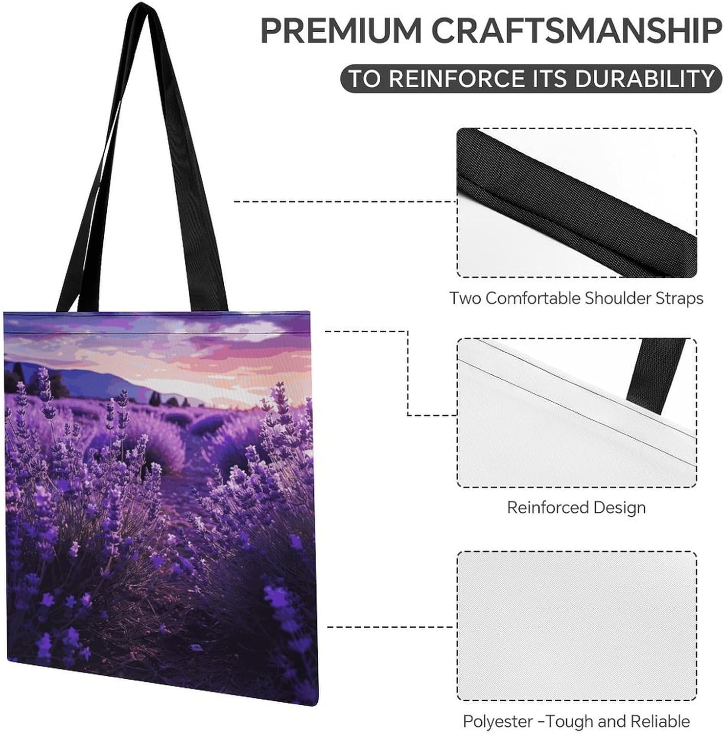 Purple Lavender Tote Bag Large Treat Bags for Women Men image 5