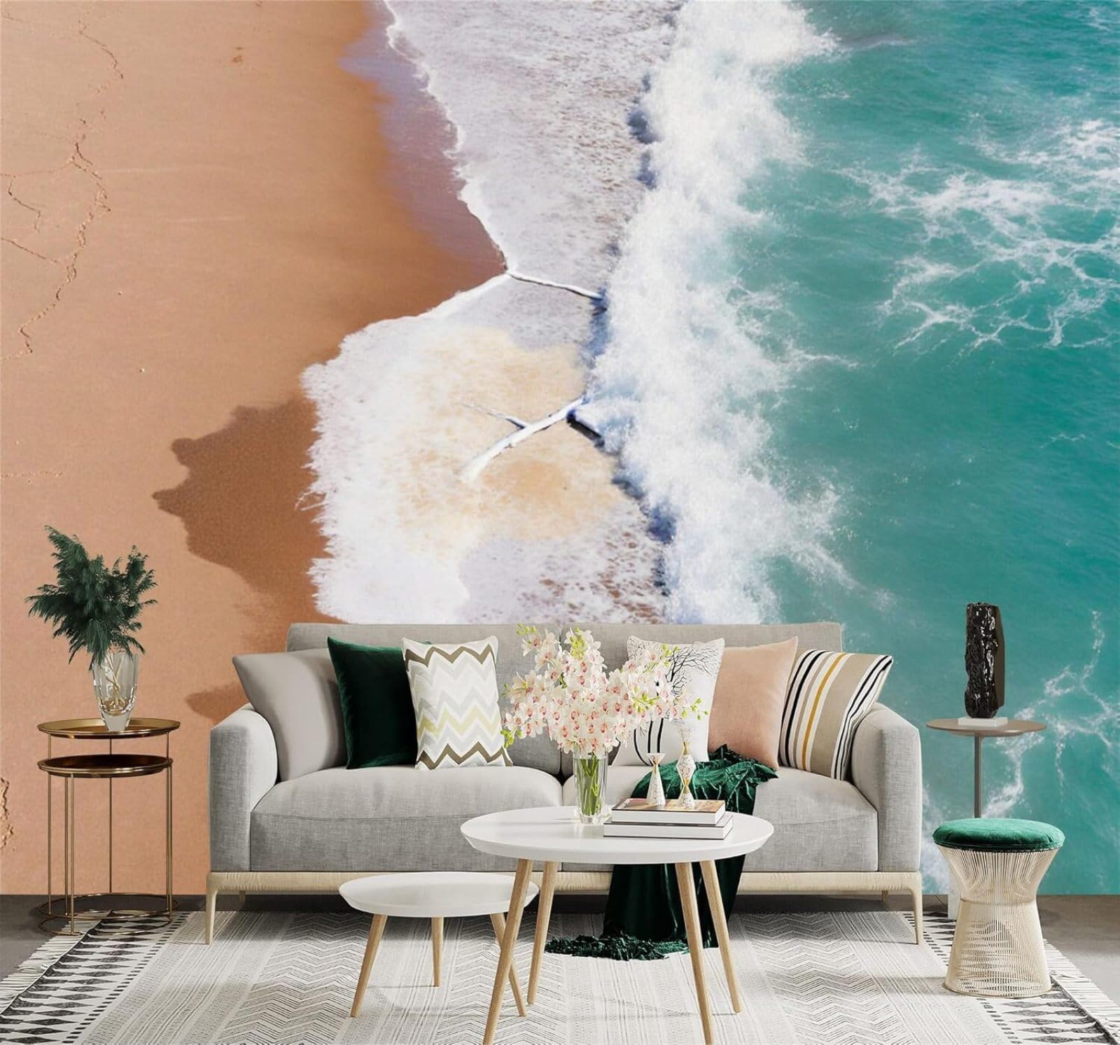 XLMING Waves Beach Coastline Foam Surfing 3D Wallpaper Premium Textured Silk Study Dining Living Room Bedroom Sofa TV Wall Easy Install-400cm×280cm