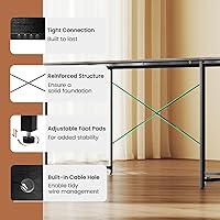Vista 8 de Tangkula Escritorio para computadora en forma de L con tomas de corriente, escritorio para 2 personas de 95 pulgadas de largo con estante