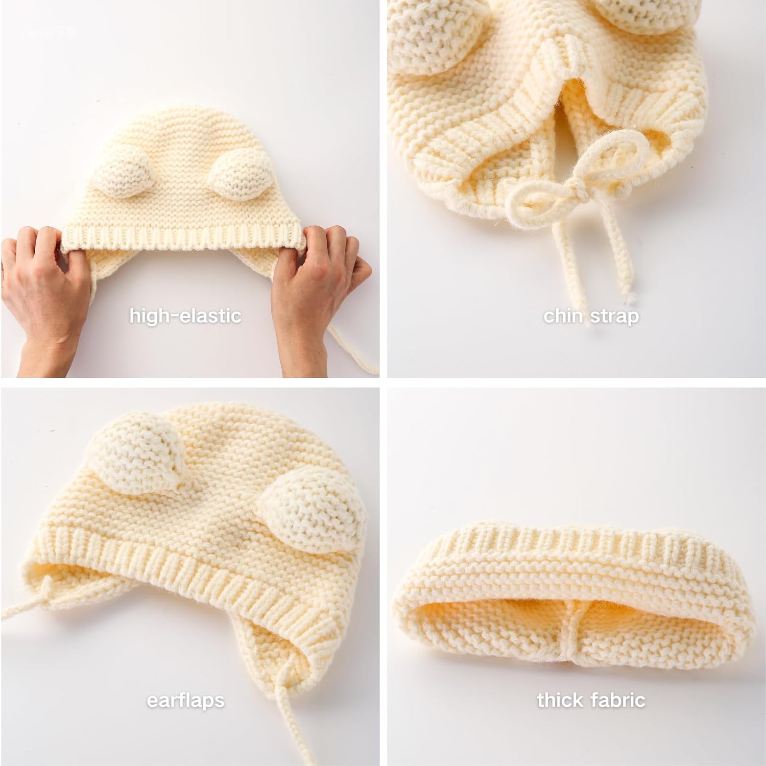Baby Beanie with Earflaps Winter Knitted Hat Adorable Ears & Chin Strap Warm for Infant Toddler Boy Girl 6-24 Months - Image 3