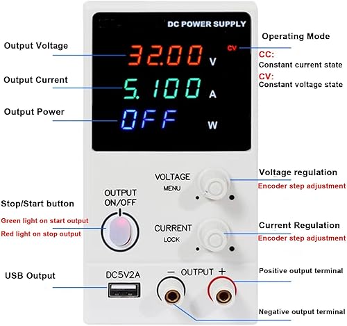 Miniatura 3 de Fuente de alimentación CC variable 30V 10A Fuente de alimentación de banco Pantalla de 4 dígitos con interruptor de encendidoapagado de salida,