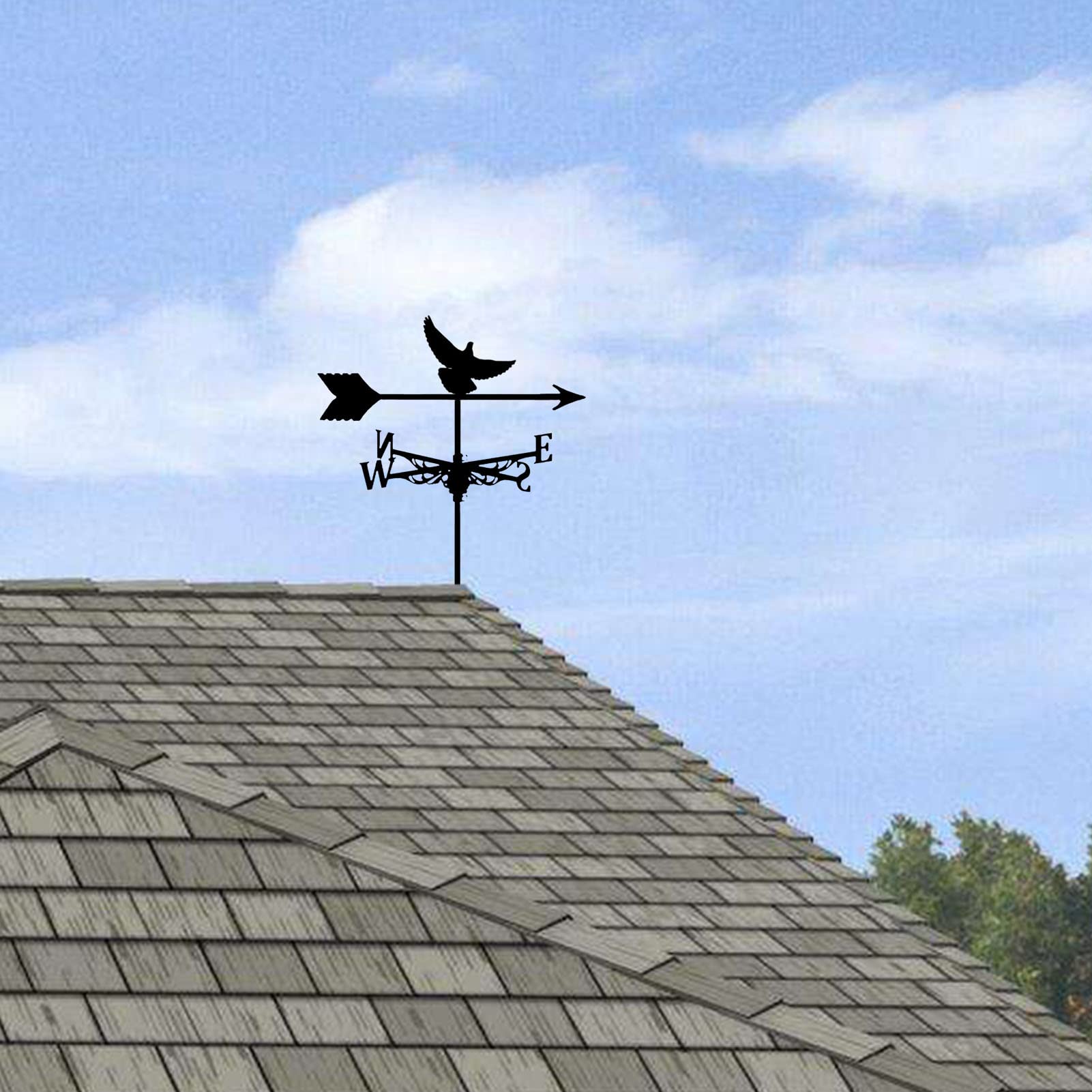 Windfahne, Vogel-Silhouette, Wetterfahne, schwarz, Retro-Windfahne, Dach, installieren Sie Metall-Windrichtungsanzeiger für Garten, Terrasse, Bauernhof, Scheune, Garage, Outdoor-De