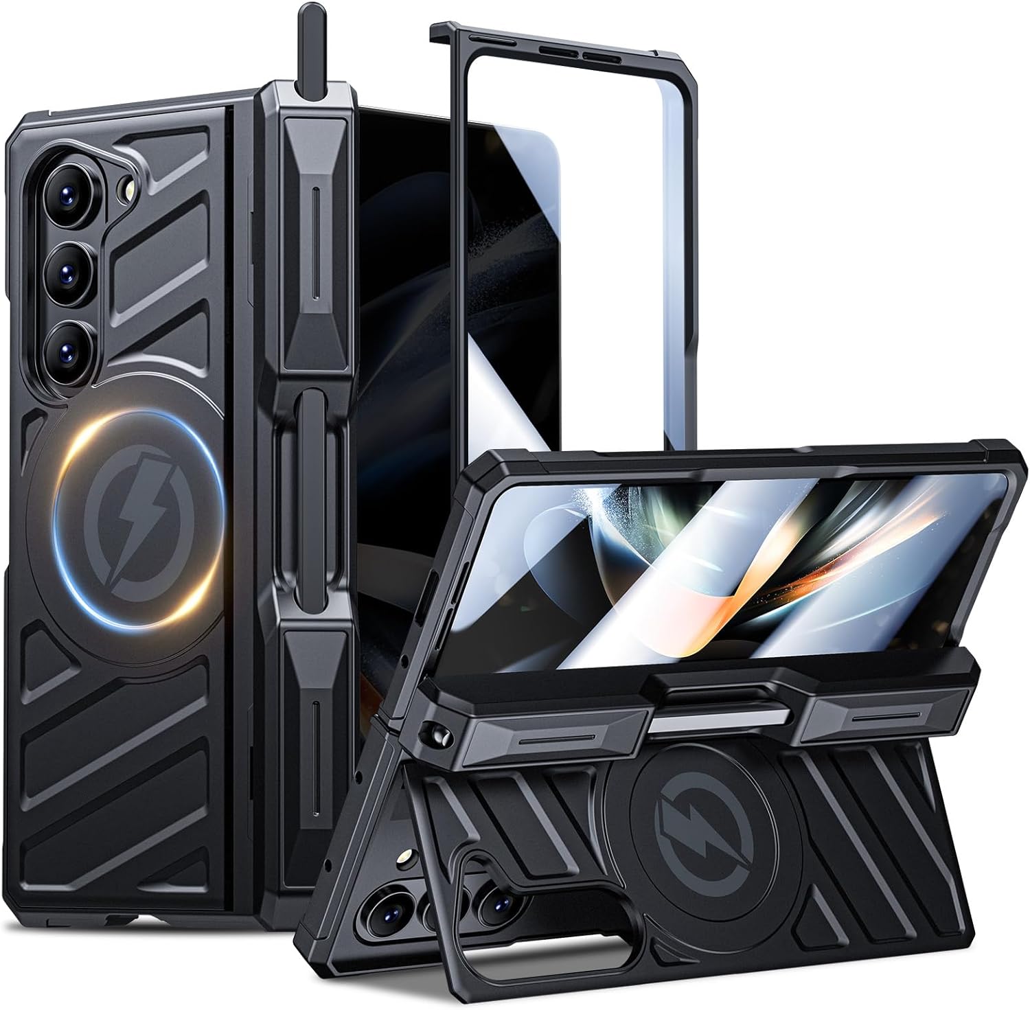 Kaiiecal for Galaxy Z Fold 5 Case with Screen Protector [Fit for Magsafe] [Built-in S Pen Holder & Kickstand] [Hinge Protection] Shockproof Protective Phone Cover for Samsung Galaxy Z Fold5, Black