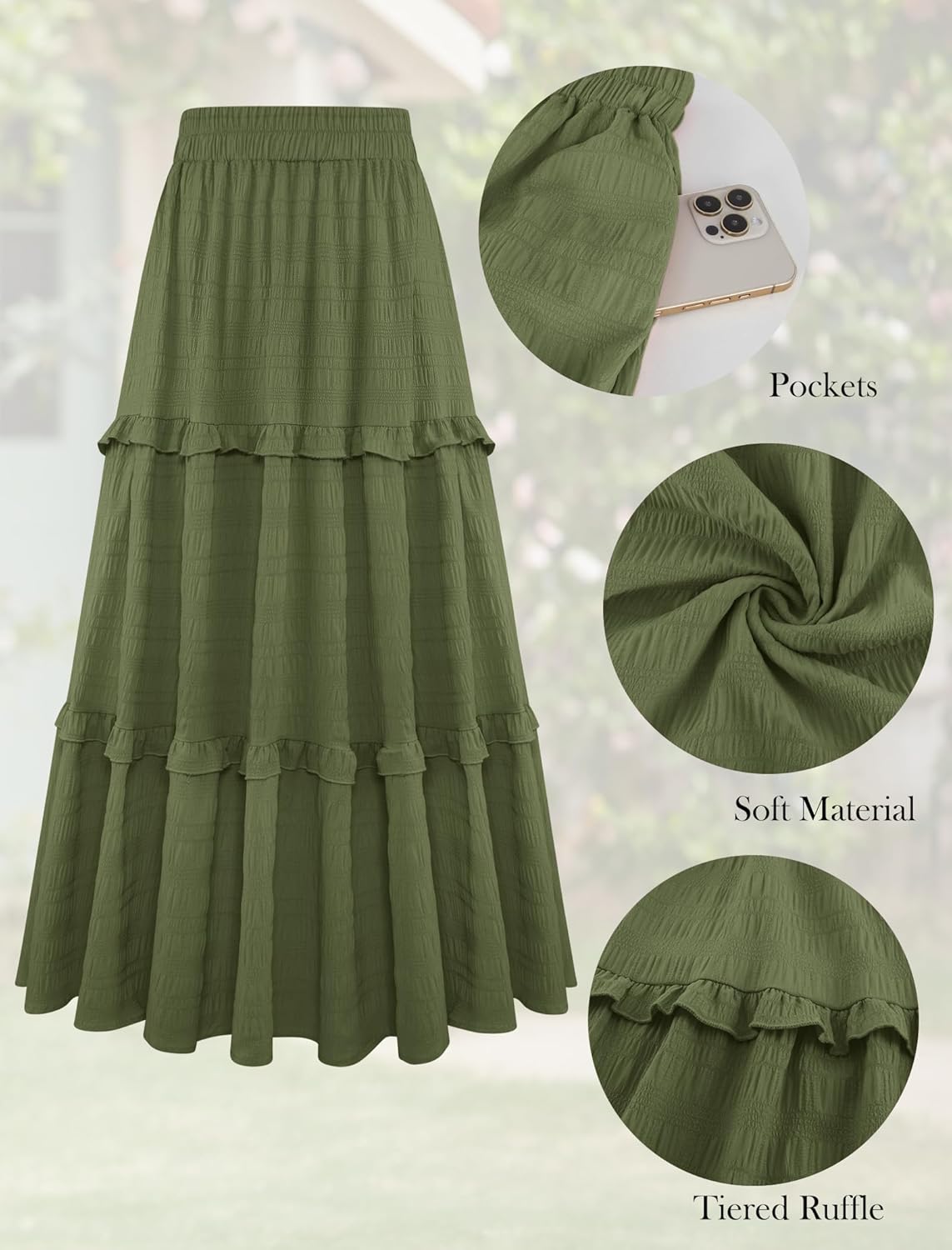 Gracyoga Maxi Skirts for Women Casual Elegant High Waisted A Line Flowy Ruffle Tiered Long Skirt with Pockets - Image 3