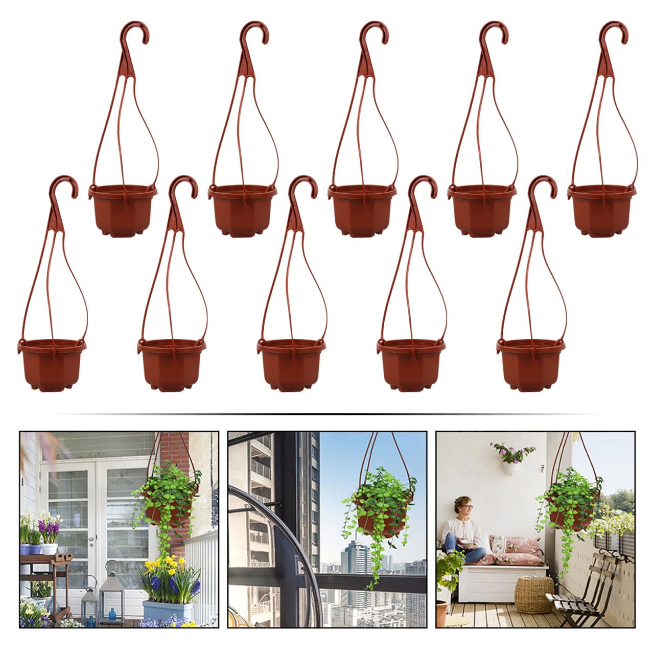 Sosoport 10 Sets Hanging Planters for Indoor Plants Plastic Hanging Flower Pots Decorative Plant Hanging Baskets Chlorophytum Hanging Pots