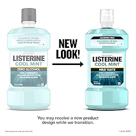 Listerine Mouthwash, Zero Alcohol, Germ Killing, Less Intense Formula, Bad Breath Treatment, Alcohol Free Mouth Wash for Adults; Cool Mint Flavor, 1 L (Pack of 1)