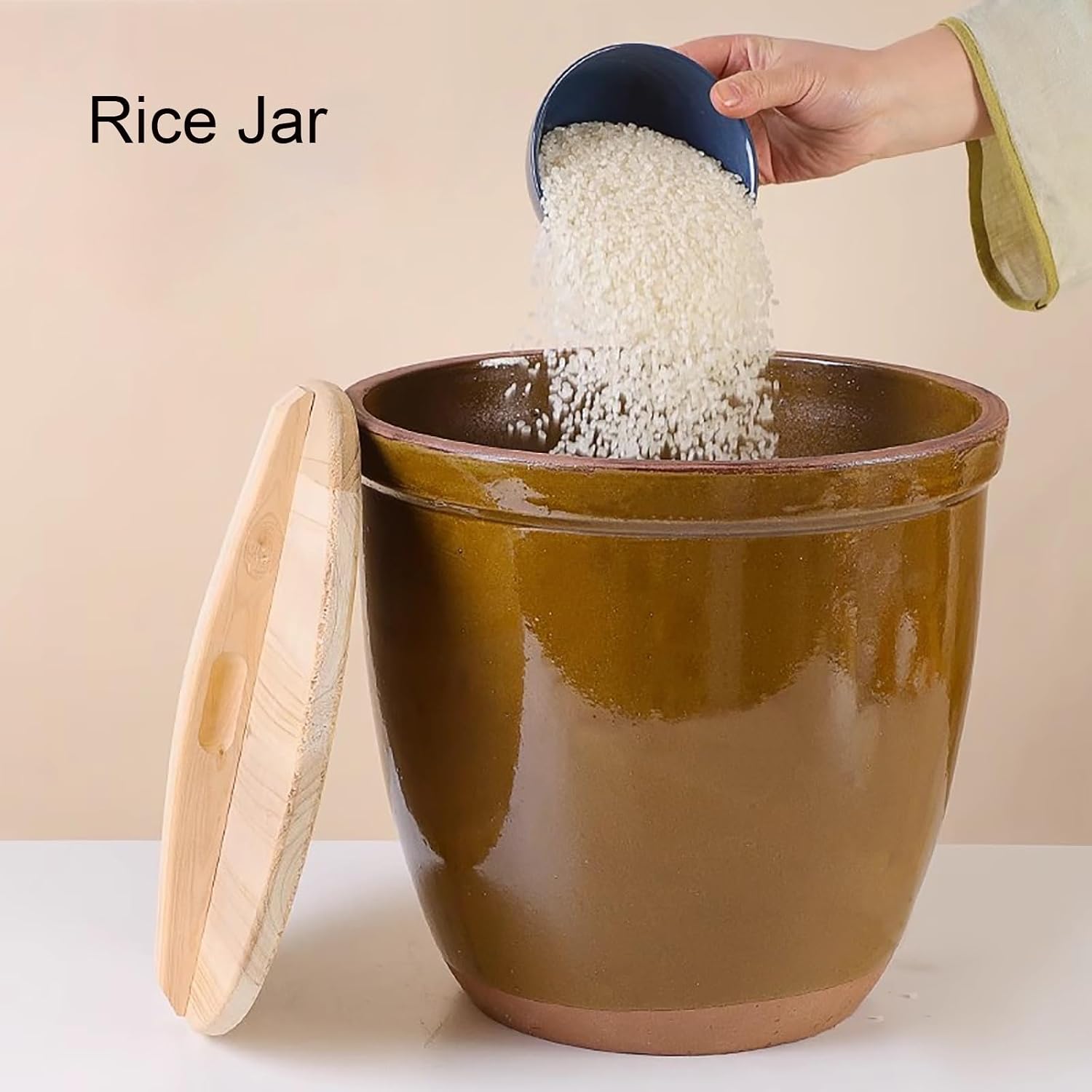 Ceramic Rice Jar, Rice Container, Ceramic Storage Container, Household Rice Bucket with Lid, Moisture-Proof, Old-Fashioned Rice Jar