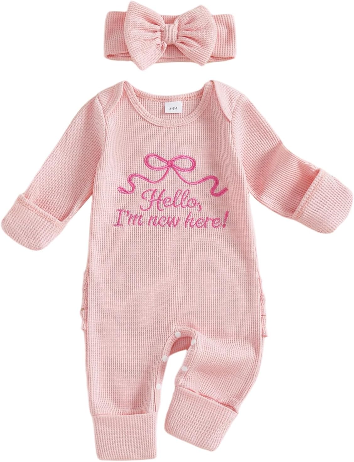 FYBITBO Baby Girl Newborn Clothes Im New Here Outfit Long Sleeve Romper Onesie Fall Winter Jumpsuit Preemie Going Home Outfit Preemie Pink - Image 1 of 6