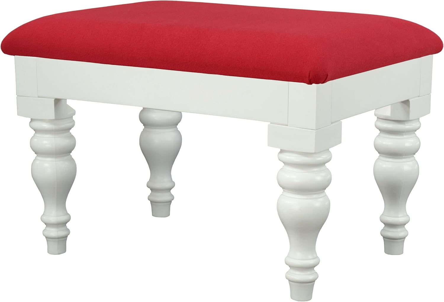 White Spindle Leg Foot StoolLarge with Cherry Red Fabric