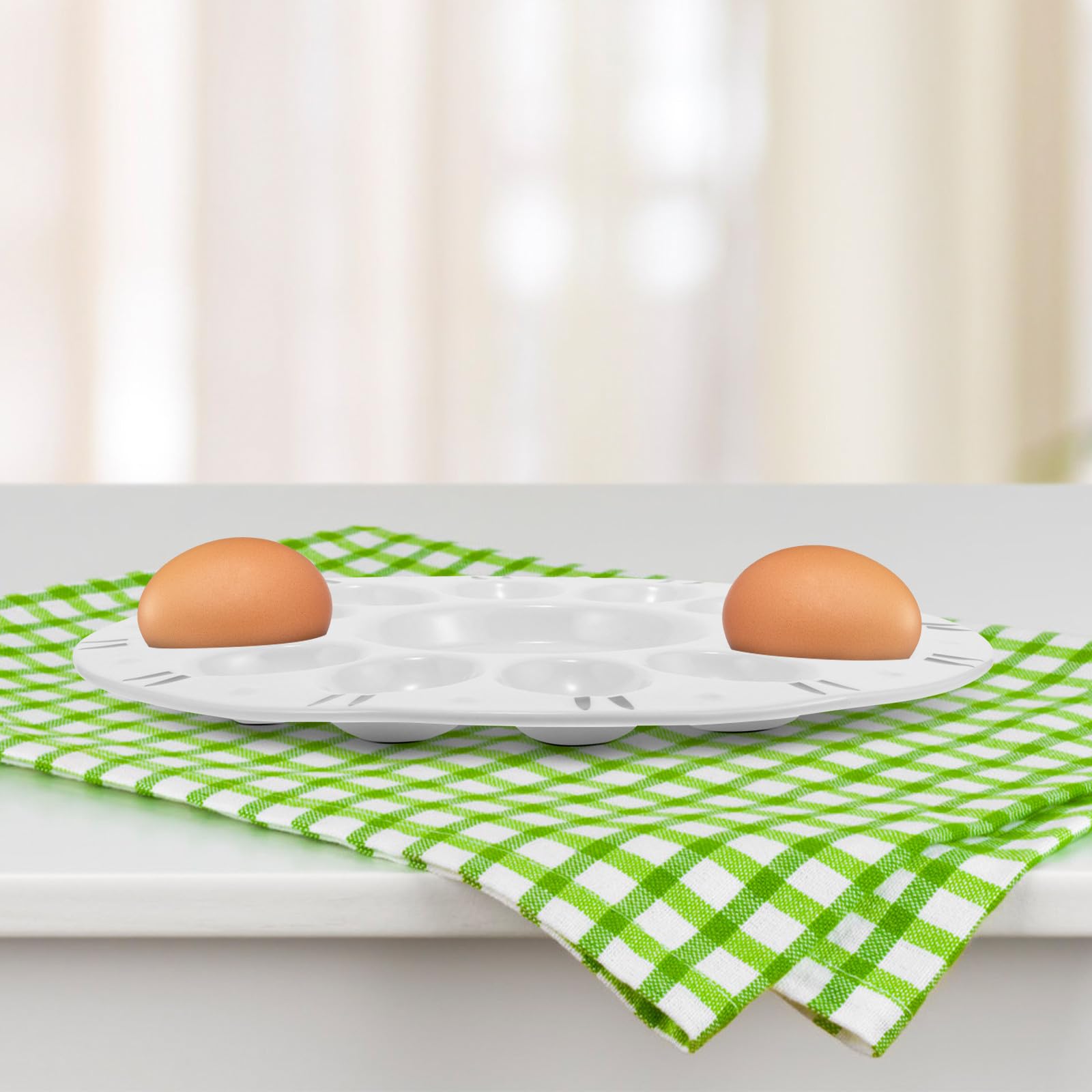 STOBAZA Bandeja de Huevos de Cerámica de Color Claro para Servir Huevos Rellenos de Pascua Diseño de Compartimentos Múltiples y Base Plana Estable para Hogar y Restaurante