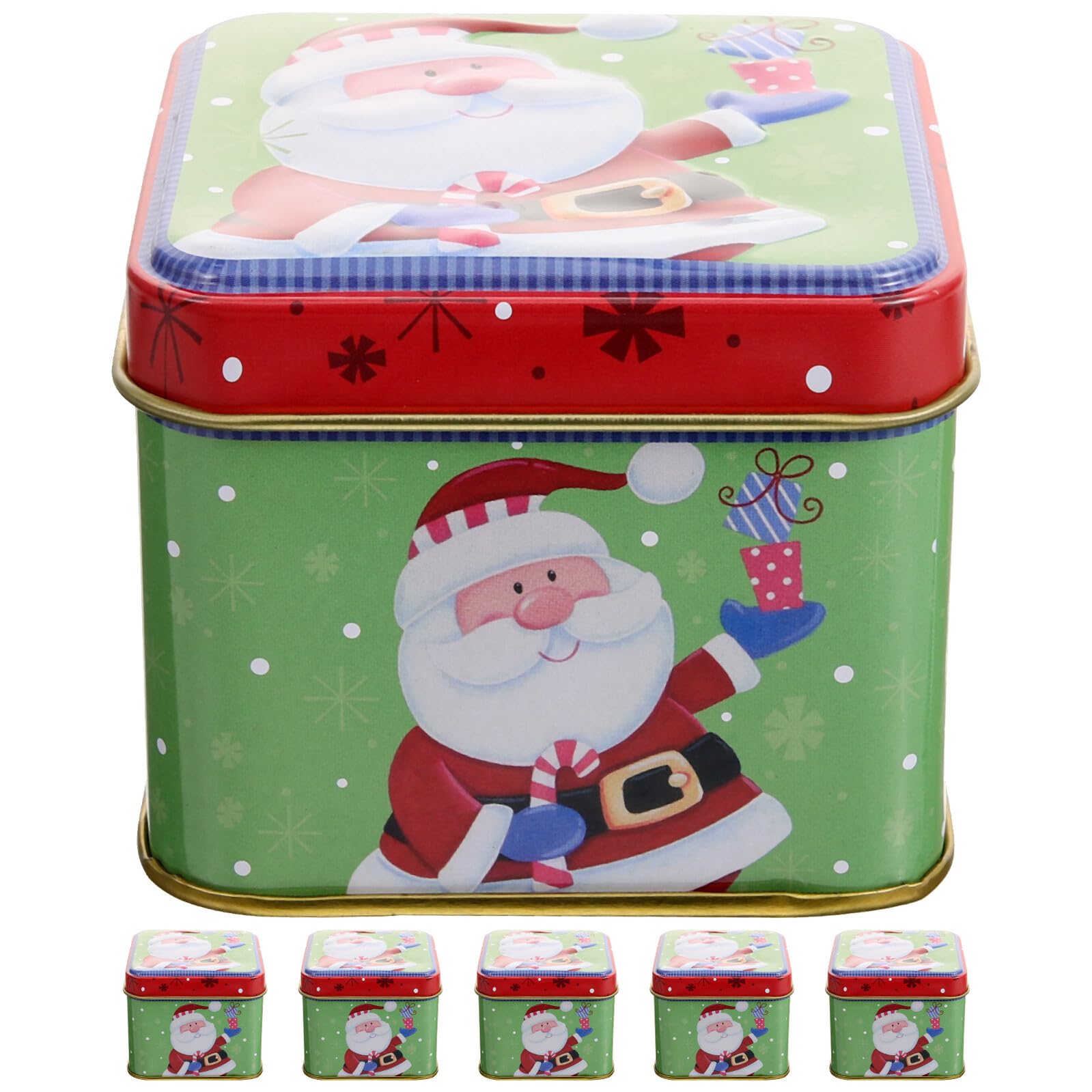 NUOBESTY Set da 6 Barattoli di Natale in Metallo Scatole per Biscotti e Caramelle Natalizie Contenitori Metallici Resistenti per Dolcetti Confezione Regalo Portatile per Feste di Natale