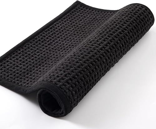 Miniatura 3 de Alfombras de baño antideslizantes, lavables, súper absorbentes, delgadas, para pequeñas alfombras de baño de pelo bajo de secado rápido (negro, 24 x