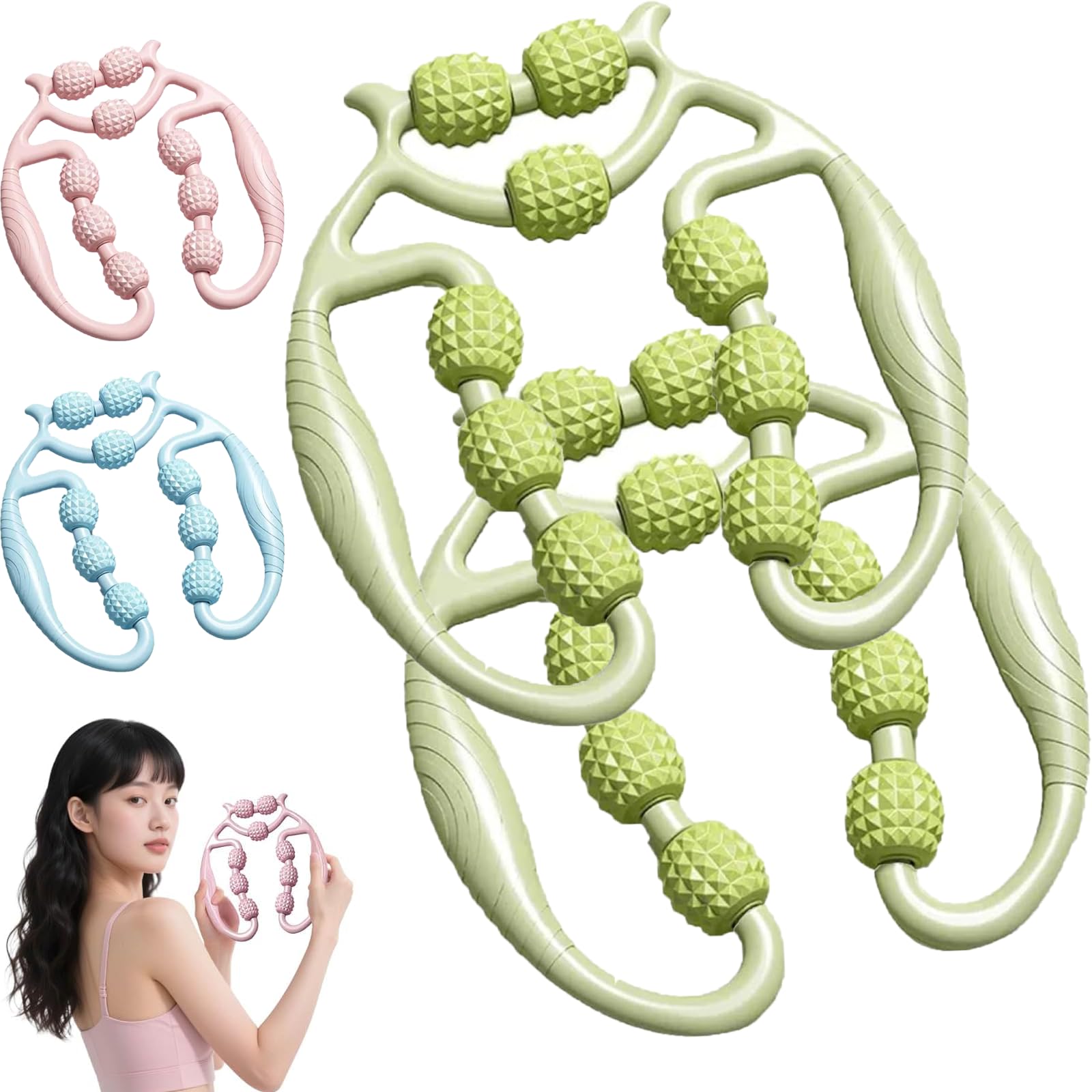 Abrazadera de pierna circular 9 ruedas, 2025 nuevo rodillo relajación masaje manual con relajante muscular, para brazo mano muscular cuello 360 grados(Verde)