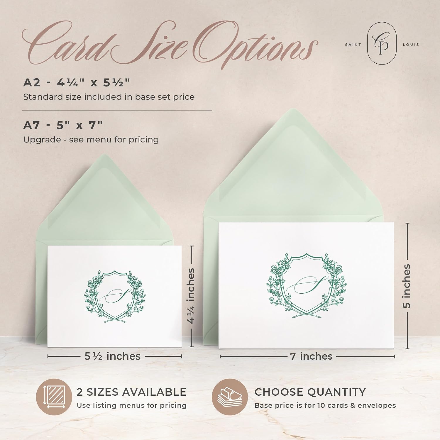 Personalized Crest Folded Stationery, Custom Initial Couple Cards with Envelopes, Elegant Monogram Folded Note Cards, Custom Made Writing Set - Bloomcrest Fold