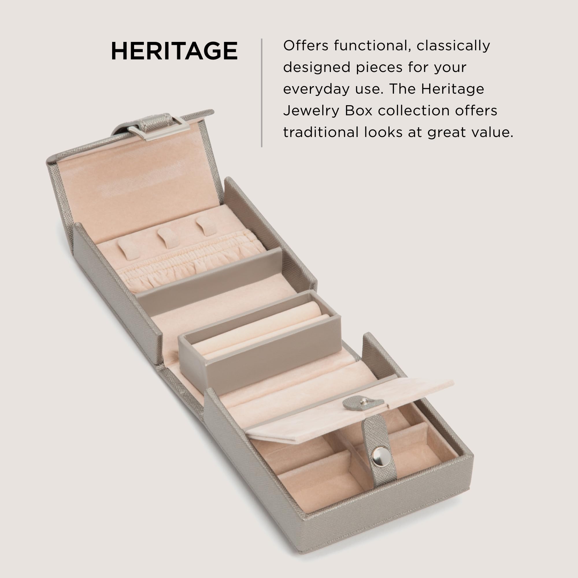 Amazon.com: WOLF Heritage Fold-Out Jewelry Box, Pewter Saffiano