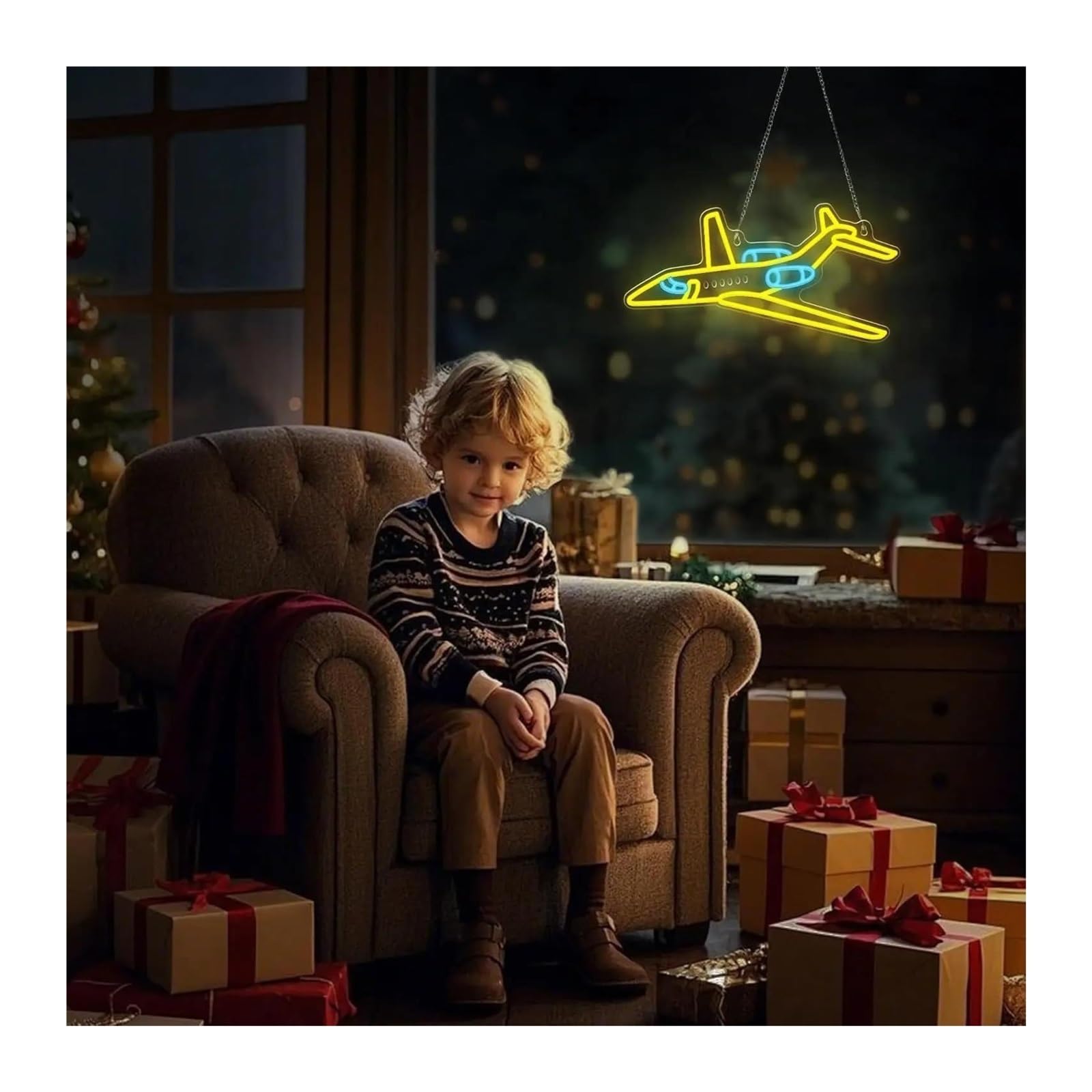 Decoración Lámparas Letrero De Neón De Avión, Luces Amarillas Y Azules Regulables Con Alimentación Por USB, Para Dormitorio Infantil, Sala De Juegos, Tienda, 43.4x24cm