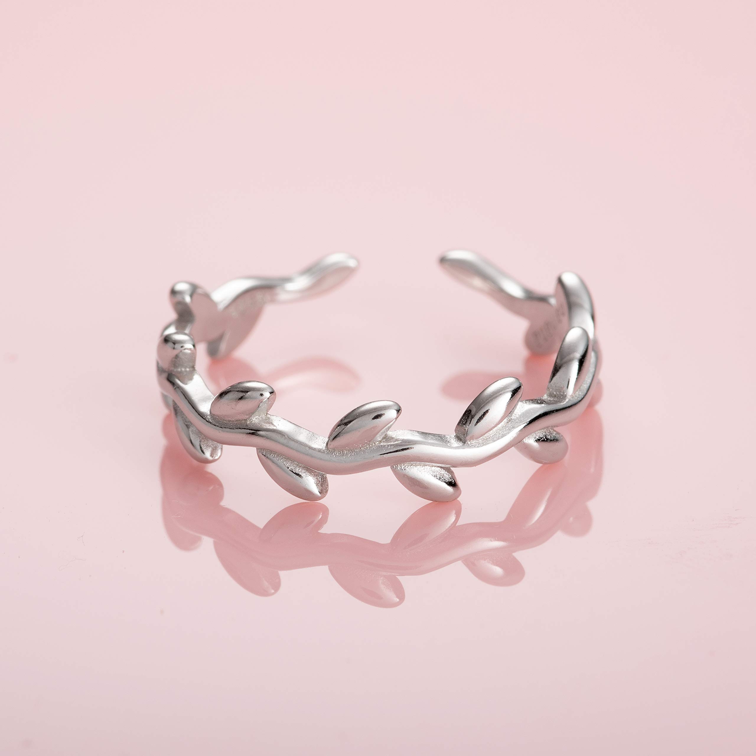 Namana - Anello da piede regolabile in argento Sterling 925, da donna, in argento, oro o oro rosa, con motivo a foglia, anello regolabile per dita dei piedi, anelli Midi o Pinky, per donne e ragazze