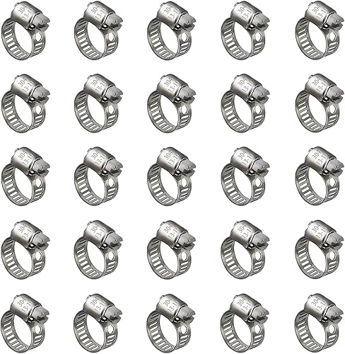 Paquete de 25 abrazaderas de manguera de acero inoxidable, abrazaderas de manguera de metal de engranaje sin fin de 12 a 34 pulgadas para tuberías,
