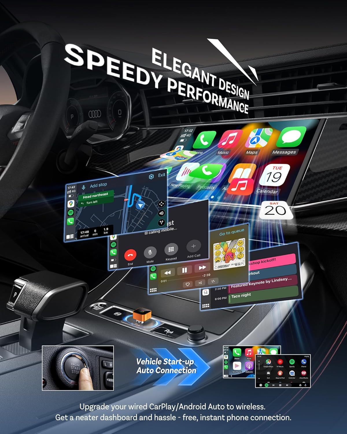2026 Wireless CarPlay Adapter for iPhone ＆ Android Auto Mini Wired to Wireless Apple Car Play Adapter Plug & Play Compatible for iPhone iOS 10+ Android 11+ with After 2016 Cars — view 2