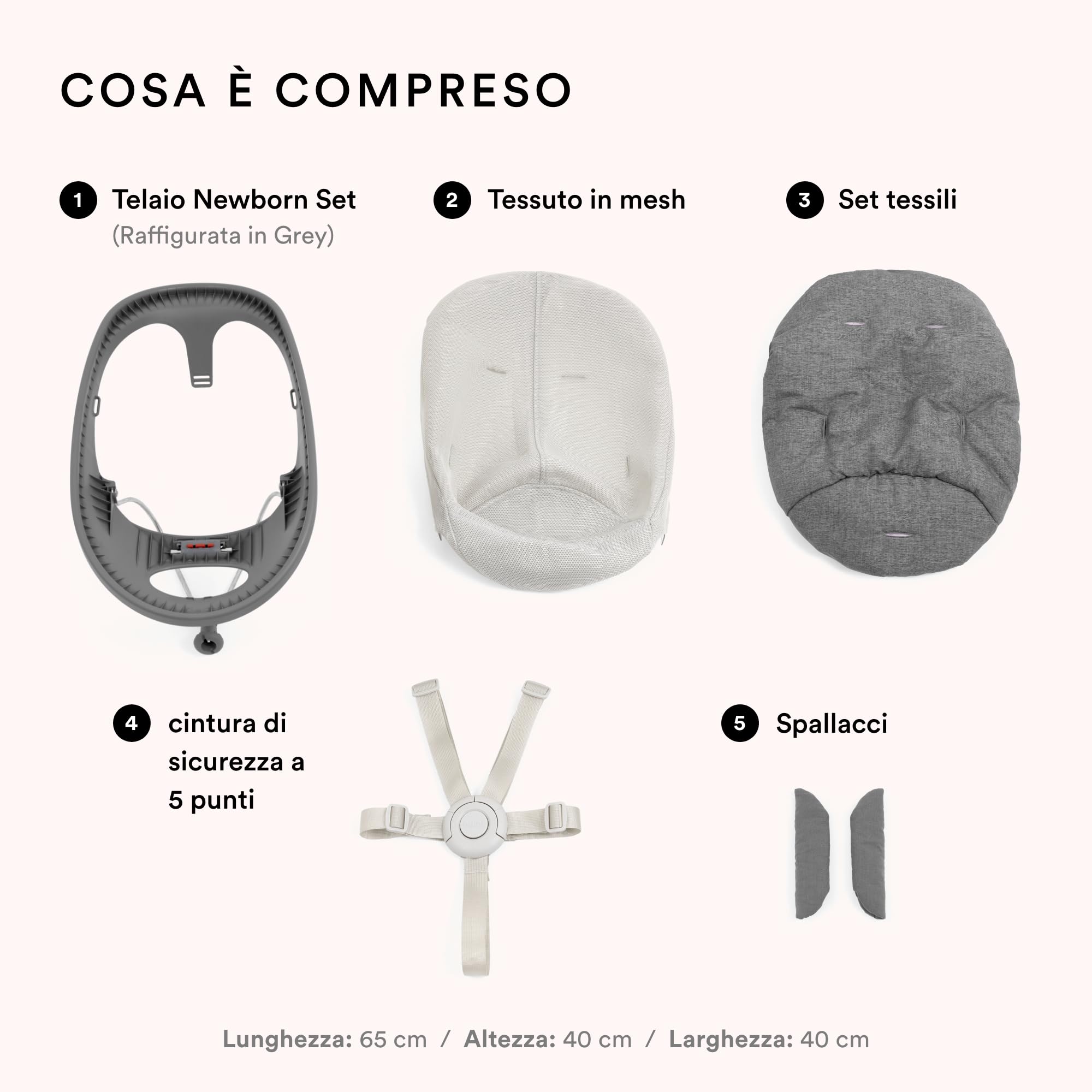 Newborn Set Stokke Nomi, White/Grey Pink - Include una cintura di sicurezza a 5 punti e un set di tessuti reversibili e lavabili - Compatibile con tutte le sedie Stokke Nomi