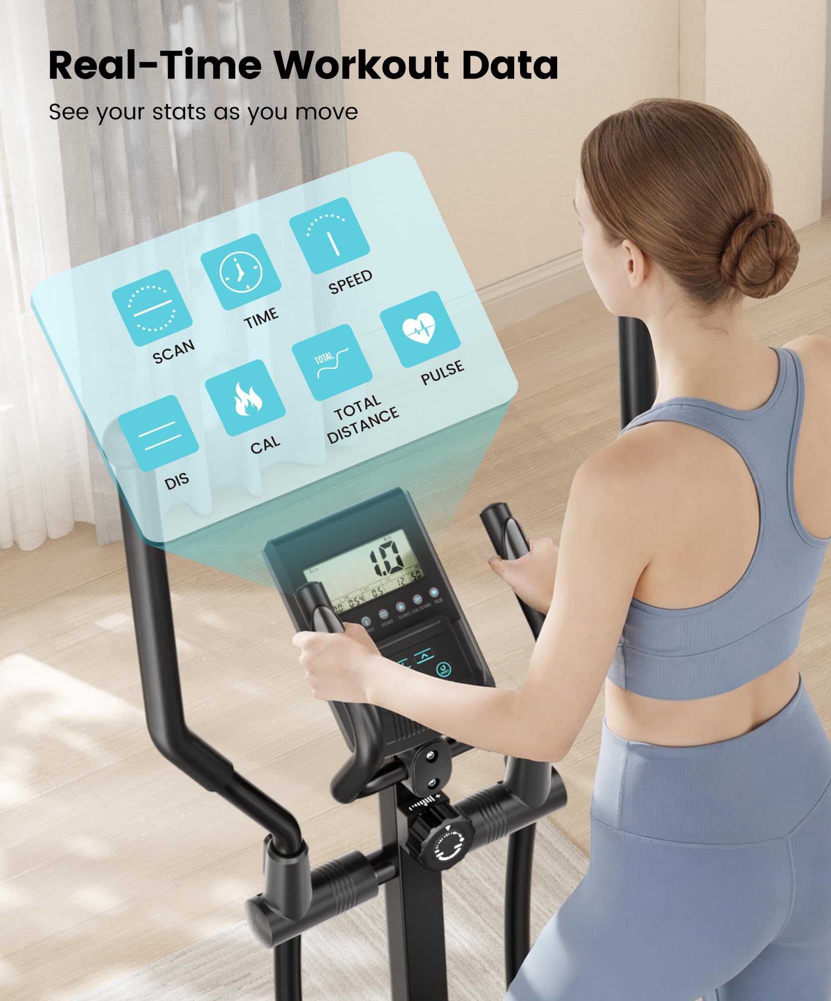 Dripex Vélo Elliptique pour la Maison Ultra Silencieux, 16 Niveaux de Résistance Magnétique, Écran LCD, Supporte Jusqu’à 120 kg, Appareil de Cardio pour Entraînement Corps Complet