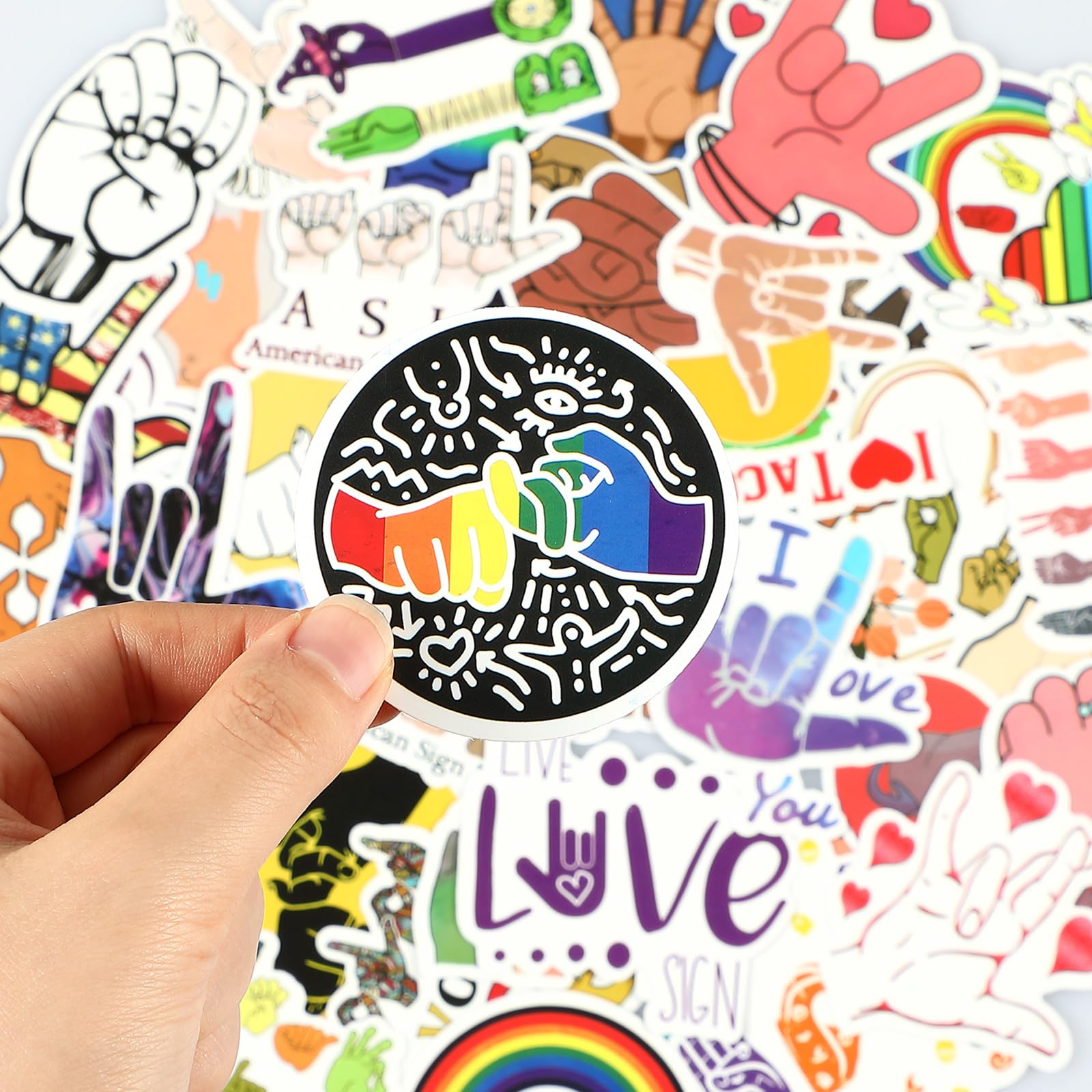 200 Pcs ASL Stickers American Sign Language Stickers Gifts Vinyl Waterproof Decals for Water Bottle Bicycle Motorcycle Skateboard Laptop Luggage