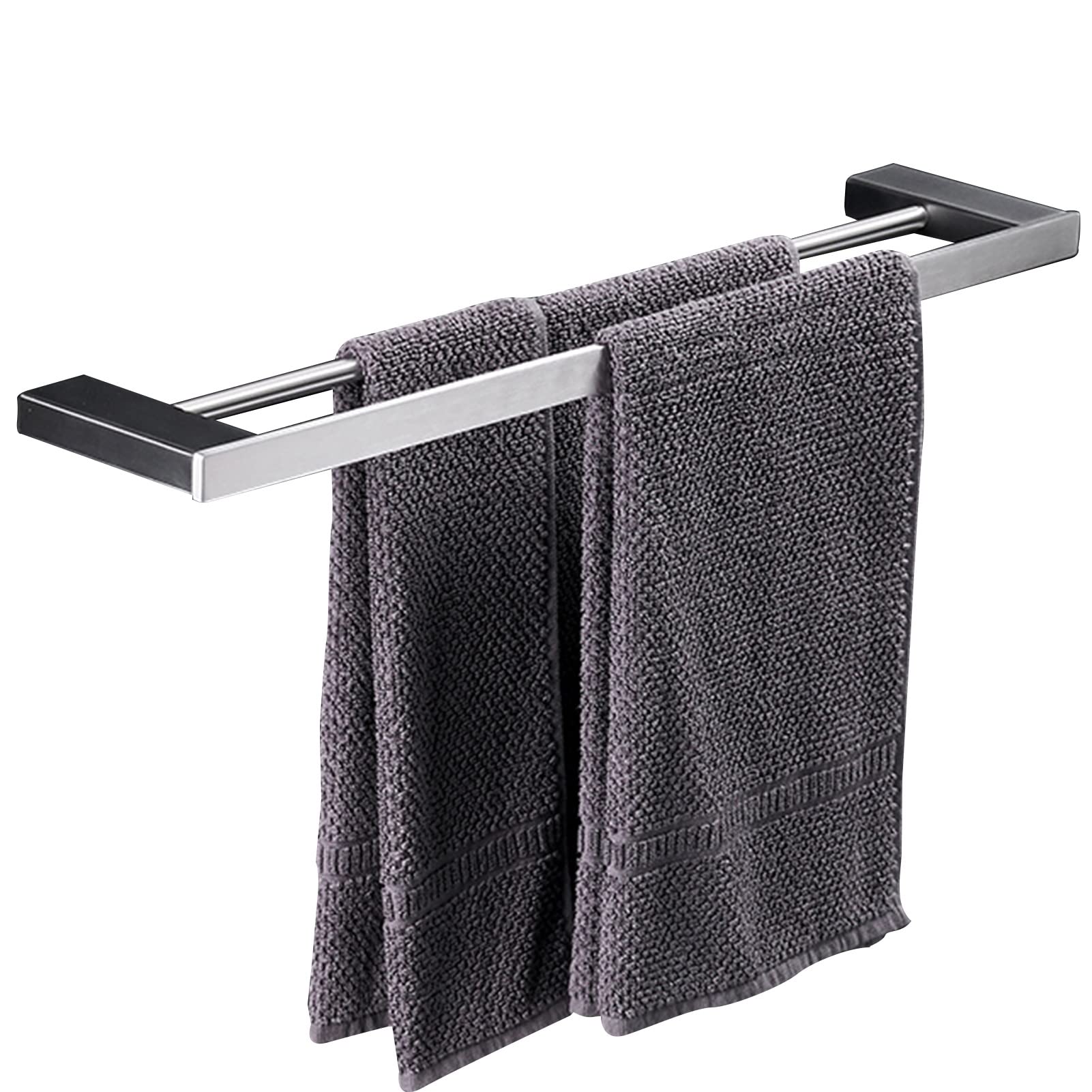 Barre de serviette double 60 cm en acier inoxydable argenté montage mural LWX