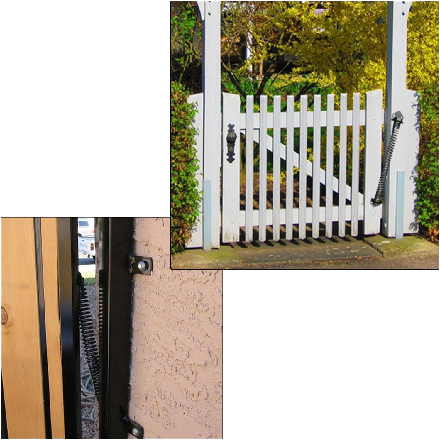 Lot de 2 ferme-portes robustes à ressort à fermeture automatique pour clôture de jardin en bois et vinyle (35,5 cm)