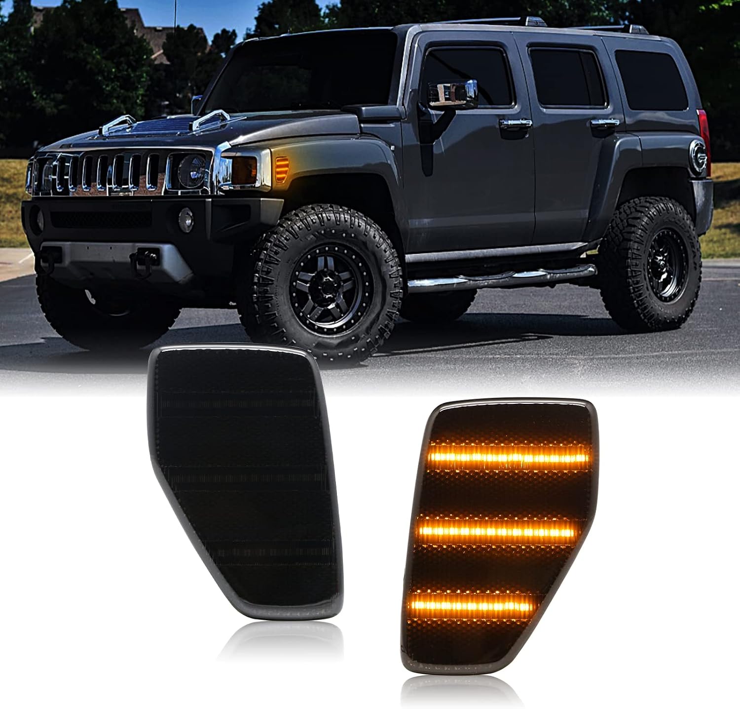 Front LED Side Marker Light Compatible with H3 2006-2010, H3T All Models 2009-2010, 2 PCS Side Fender Bumper Amber Lamp, Replace OE 15873639, 15873638, HU2551100, HU2550100